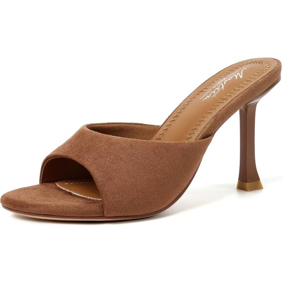 Shoes - Women's Brown Suede Round Toe Heels With Bow Vintage Mules Sexy Slip on Stiletto